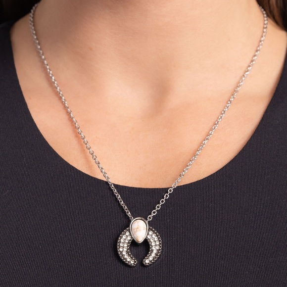 Horseshoe White Stone & Rhinestone Necklace - Picture 2 of 2